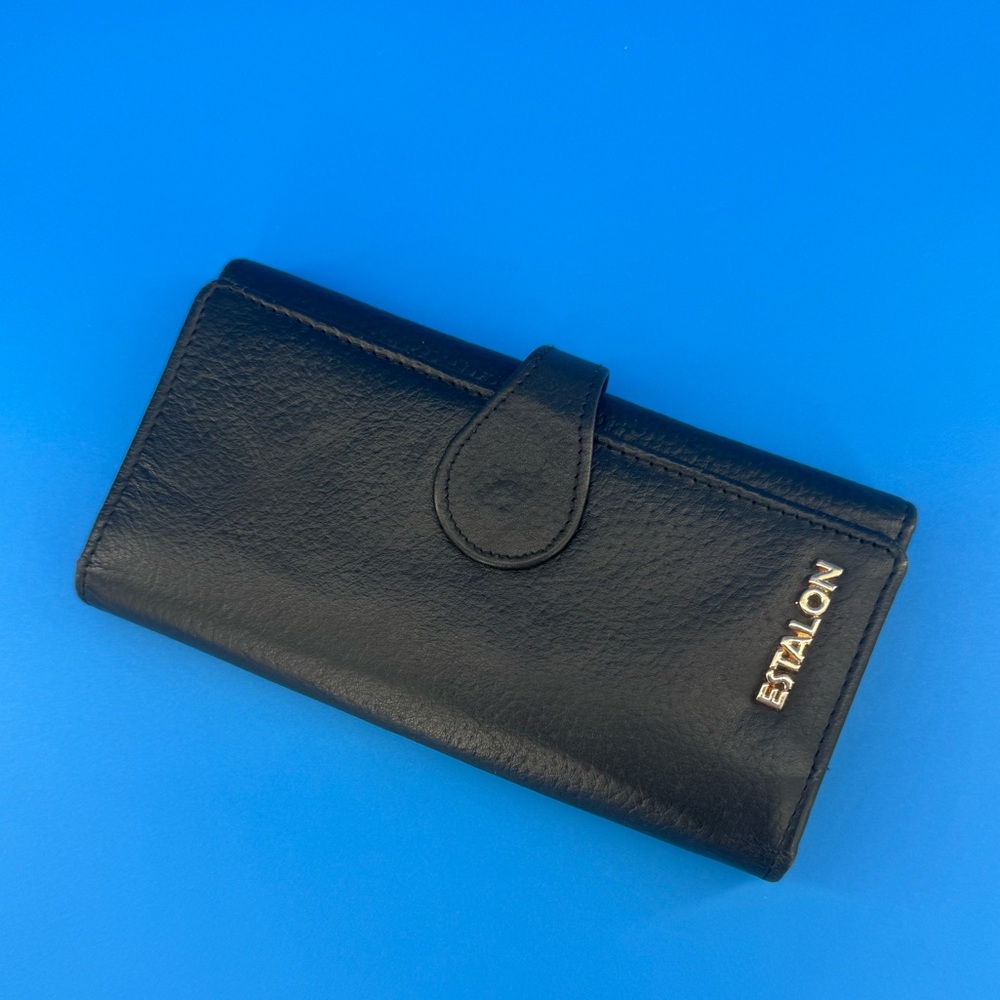 Estalon Tri-Fold Black Pebbled Leather Wallet